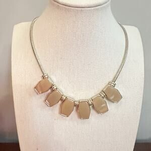 LOFT Silver Tan Enamel Necklace Business Casual Statement Chunky Retro Jewelry